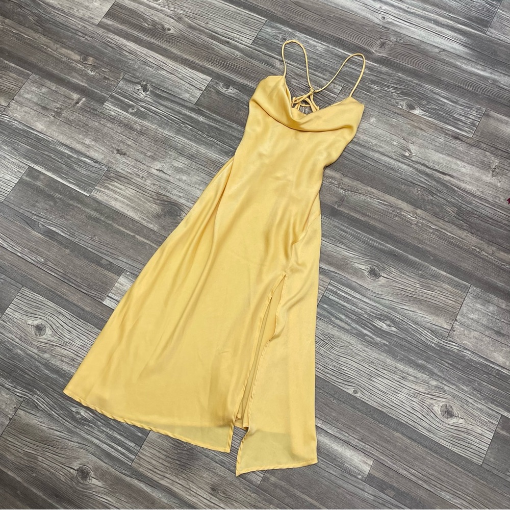 Astr Yellow Backless Spaghetti Strap Dress